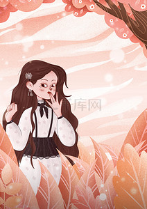 38女神节女神叶子粉色浪漫 手绘插画背景