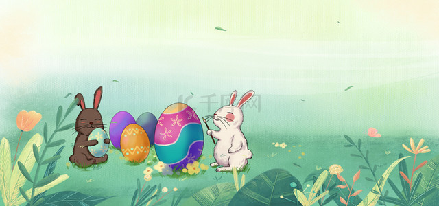 复活节彩蛋兔子卡通简约复活节海报背景