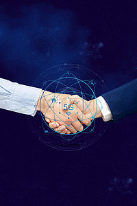 合作背景图片_商务科技蓝色手势握手合作背景