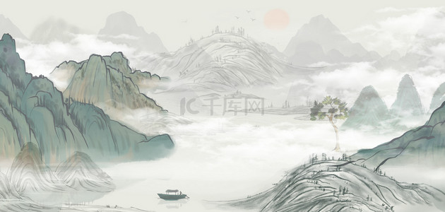 中国风水墨山背景图片_水墨山河大气山河