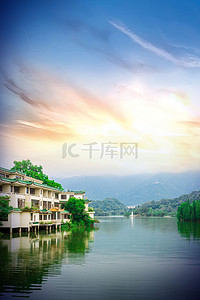 旅游酒店背景图片_十一国庆旅游海边酒店背景