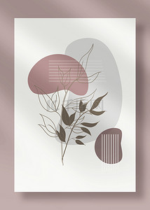 植物莫兰迪背景图片_莫兰迪粉色抽象几何植物line draw背景