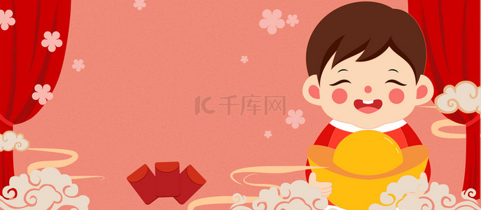 儿童新年背景图片_拜年各种元素红色中国风背景