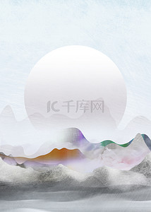 月亮朦胧背景图片_中国风抽象山水背景
