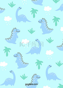 恐龙可爱背景图片_浅蓝色可爱卡通婴儿风格恐龙背景