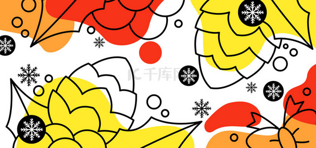 圣诞线稿背景图片_温暖可爱圣诞线稿橙黄白色块背景