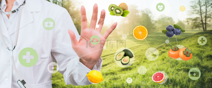 果蔬营养背景图片_饮食健康水果科技BANNER