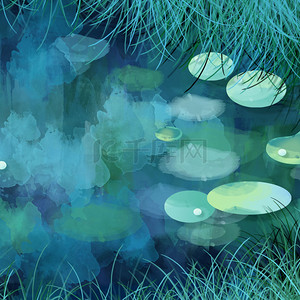 夏天绿色卡通背景图片_绿色夏日荷花塘避暑池塘背景