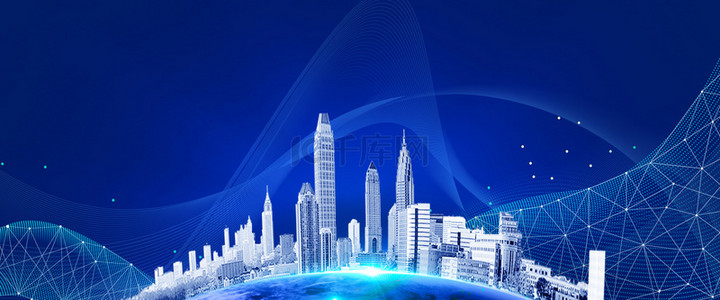 蓝色城市地球科技背景图片_科技智慧城市蓝色背景