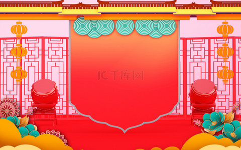 创意春节中国风背景图片_c4d鼠年年货节展示背景