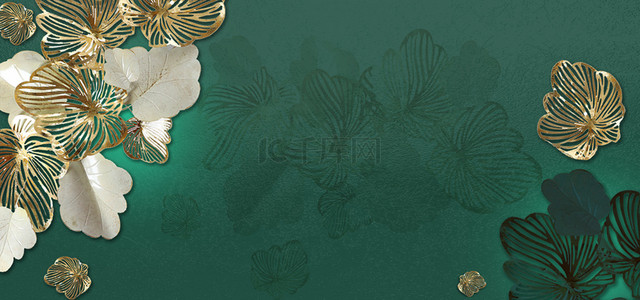 金边螺狮粉背景图片_绿色叶子背景叶子金边线描底纹