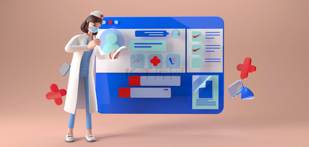 医生护士背景图片_3D卡通人几何元素UI