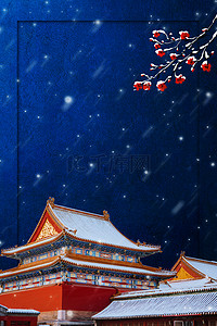 中国风故宫雪景背景