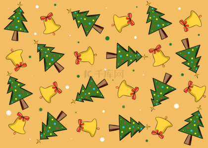 可爱圣诞树背景图片_黄色可爱圣诞树铃铛背景