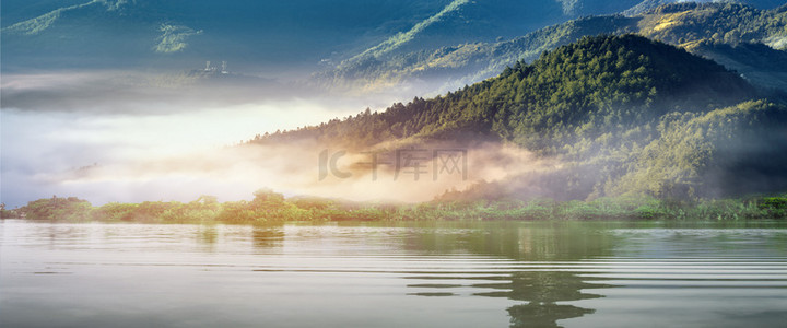 山水背景旅游背景图片_自然山水中式简约梦幻背景