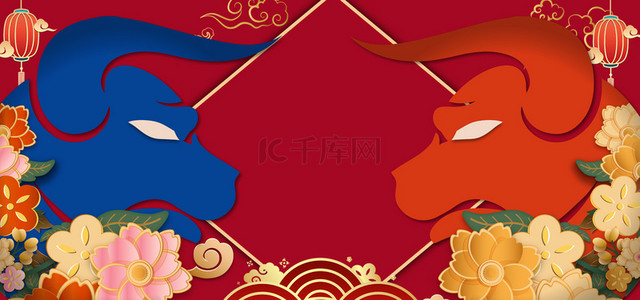 红色1海报背景图片_2021新春牛年红色喜庆海报背景