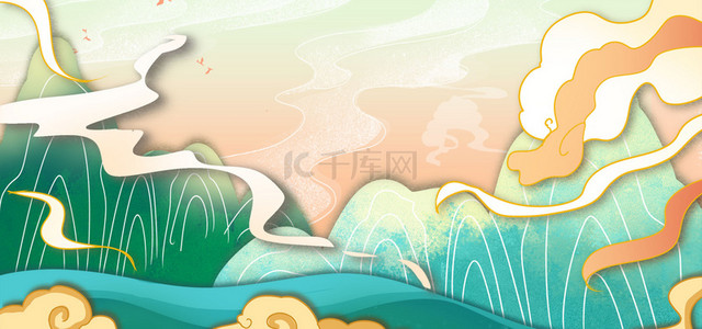 中式风元素背景图片_中国风古风国潮山水背景图片