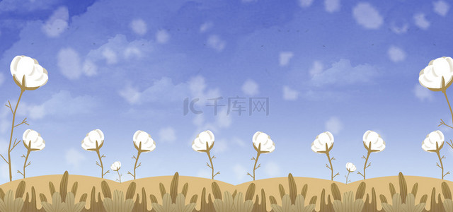 黄土高原河背景图片_棉花各种元素蓝色简约背景