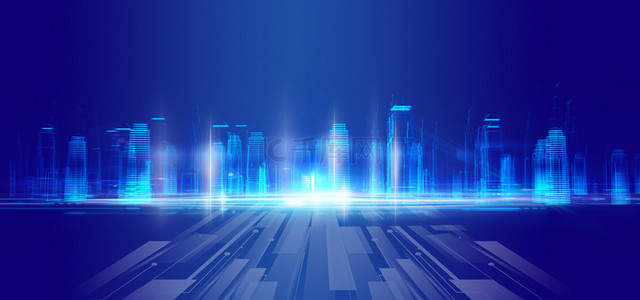 简约科技城市背景图片_科技城市建筑蓝色大气商务科技海报背景