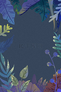 夏季绿叶背景背景图片_蓝紫色夏季植物绿叶边框背景