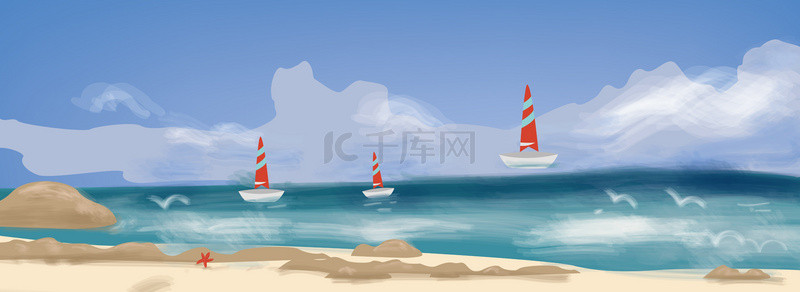 海滩旅游插画背景