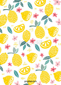 可爱柠檬水果手绘花卉背景