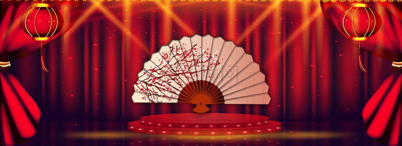 扇子红色背景图片_红色中国风相声舞台背景