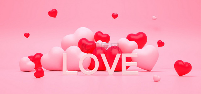 气球love背景图片_情人节爱心红色粉色c4d