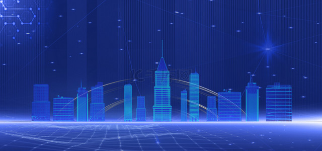 建筑商务合作背景图片_商务城市蓝色科技背景