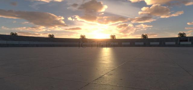大气商务建筑背景背景图片_c4d大气商务夕阳背景