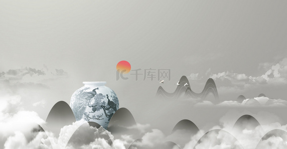 创意古风背景背景图片_简约中国风创意飘渺背景合成