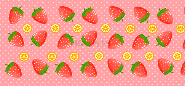 草莓柠檬粉色白点水果平铺素材背景