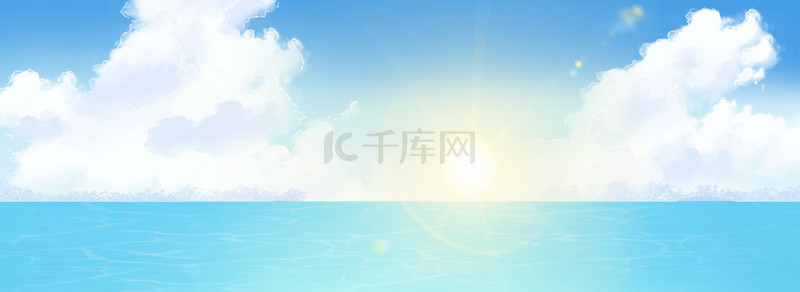 蓝色海边背景图背景图片_蓝色云朵自然环境风景背景图
