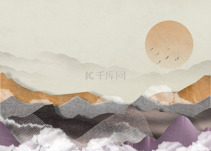 金色飞鸟背景图片_中国风抽象山水背景