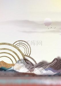 简约金色线条背景图片_简约中国风抽象山水背景