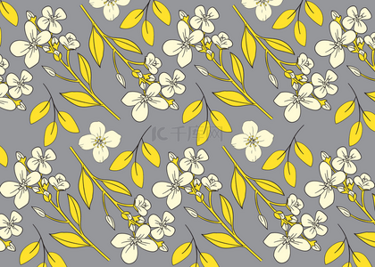 流行色花卉和叶子样式的黄灰色背景