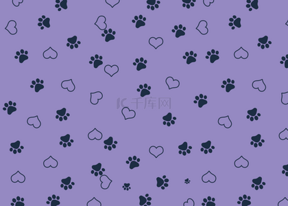 猫可爱无缝背景图片_简单可爱紫色猫爪无缝背景