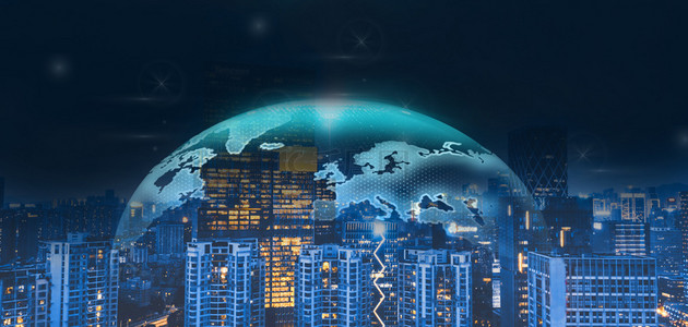 大气科技建筑背景图片_城市科技城市蓝色渐变科技背景
