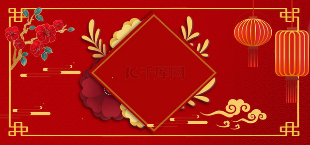 2021牛年春节背景图片_2021新年春节中国风红色海报背景