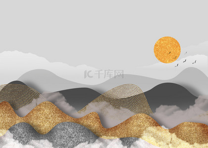 背景叠层背景图片_中国风金色抽象山水背景