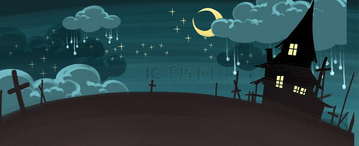夜晚月亮手绘背景图片_月亮夜晚户外宁静宣传海报卡通