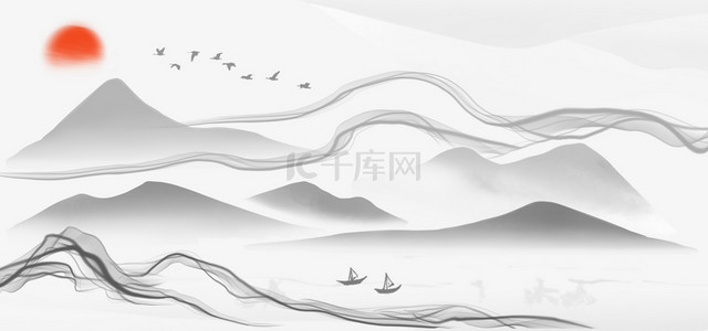 中国风意境水墨山水背景图片_新中式水墨渐变新式山水晕染山水