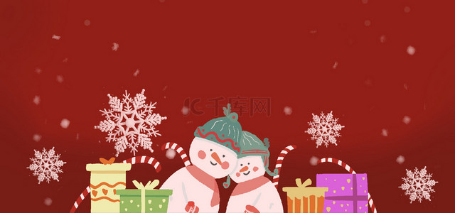 手绘圣诞节雪人红色装饰背景图banner