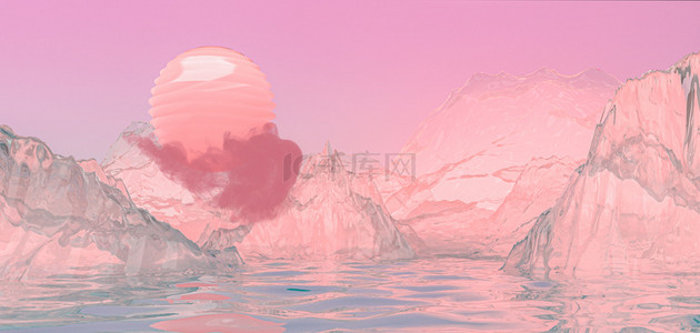 C4D山体地形粉色唯美3D场景