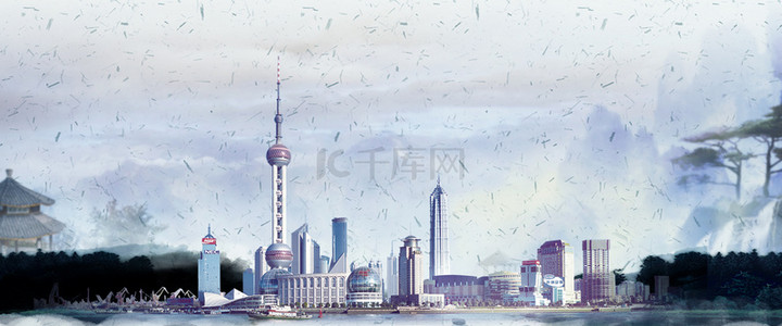 创意合成上海城市建筑背景合成