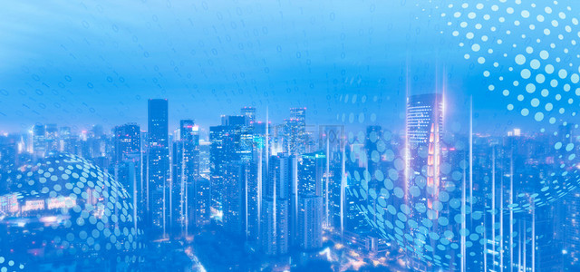 蓝色科技线条地球背景图片_科技感城市线条BANNER