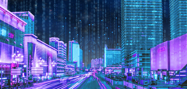 科技城市蓝色渐变商务背景图片_城市科技城市建筑渐变科技背景