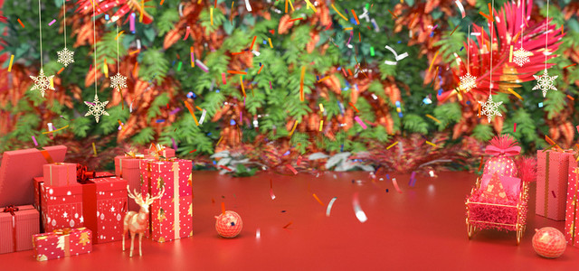 红色简约礼物背景图片_c4d红色简约圣诞快乐背景