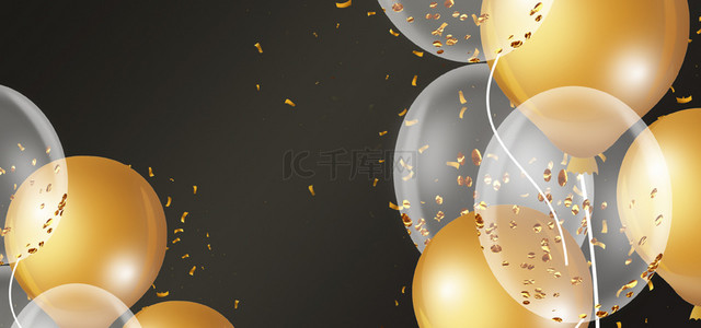 节日气球背景背景图片_创意感手绘金色气球背景