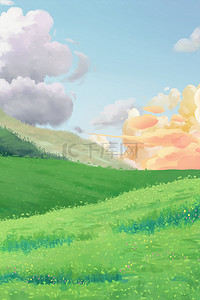 自然风景唯美白云云朵梦幻美丽绿色背景图